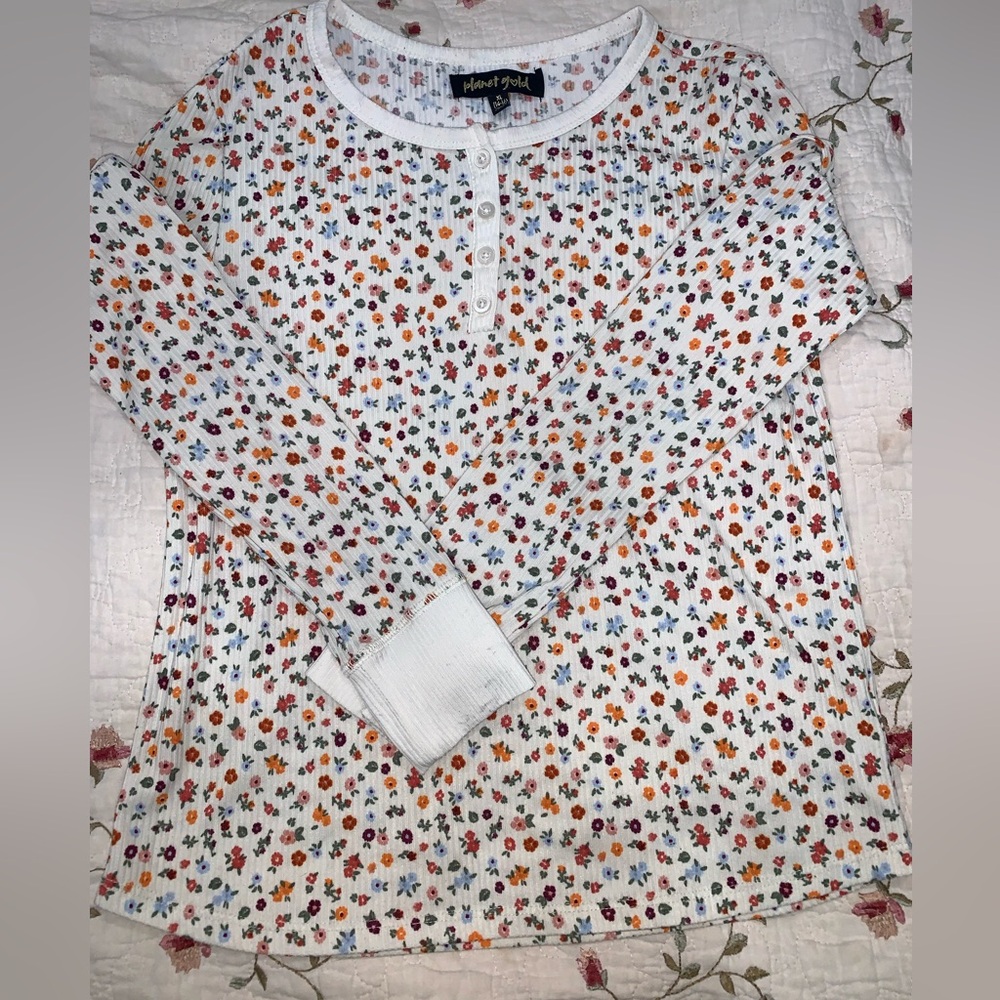 Girls Floral Long Sleeve Tee - White Multi